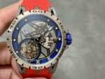 BBR Factory Roger Dubuis Excalibur Spider RDDBEX0479 Tourbillon 45mm Titanium Red Rubber Strap Blue Dial