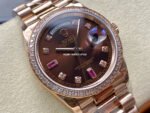 8+ Factory Counterweight Rolex Day-Date 118235 36mm Diamond Rose Gold Bezel Full Rose Gold Diamond Mope&Baguette Diamond Brown Dial - Image 2
