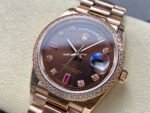 8+ Factory Counterweight Rolex Day-Date 118235 36mm Diamond Rose Gold Bezel Full Rose Gold Diamond Mope&Baguette Diamond Brown Dial - Image 3