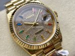 8+ Factory Counterweight Rolex Day-Date 128238-0051 36mm Full Yellow Gold Baguette Diamond Yellow Gold Dial - Image 2