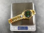 8+ Factory Counterweight Rolex Day-Date 128238-0069 36mm Full Yellow Gold Diamond Mope&Baguette Diamond Green Dial - Image 9