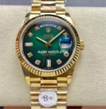 8+ Factory Counterweight Rolex Day-Date 128238-0069 36mm Full Yellow Gold Diamond Mope&Baguette Diamond Green Dial