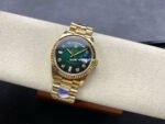 8+ Factory Counterweight Rolex Day-Date 128238-0069 36mm Full Yellow Gold Diamond Mope&Baguette Diamond Green Dial - Image 4