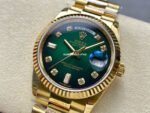 8+ Factory Counterweight Rolex Day-Date 128238-0069 36mm Full Yellow Gold Diamond Mope&Baguette Diamond Green Dial - Image 3