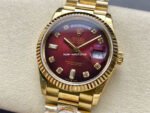 8+ Factory Counterweight Rolex Day-Date 128238 36mm Full Yellow Gold Diamond Mope&Baguette Diamond Red Ombré Dial - Image 3
