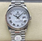 8+ Factory Counterweight Rolex Day-Date 128239-0038 36mm Full White Gold Roman Numerals White Dial