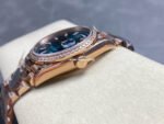 8+ Factory Counterweight Rolex Day-Date 128345RBR-0083 36mm Diamond Bezel Full Rose Gold Baguette Diamond Blue Green Dial - Image 6