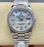 8+ Factory Counterweight Rolex Day-Date 128349RBR-0004 36mm Diamond Bezel Full White Gold Diamond Mope&Baguette Diamond Mother Of Pearl Dial