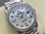 8+ Factory Counterweight Rolex Day-Date 128349RBR-0004 36mm Diamond Bezel Full White Gold Diamond Mope&Baguette Diamond Mother Of Pearl Dial - Image 2