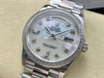 8+ Factory Counterweight Rolex Day-Date 128349RBR-0004 36mm Diamond Bezel Full White Gold Diamond Mope&Baguette Diamond Mother Of Pearl Dial - Image 3