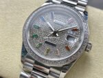 8+ Factory Counterweight Rolex Day-Date 128349RBR-0006 36mm Diamond White Gold Bezel Full White Gold Baguette Diamond White Gold Dial - Image 3