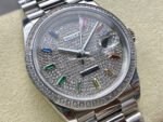 8+ Factory Counterweight Rolex Day-Date 128349RBR-0006 36mm Diamond White Gold Bezel Full White Gold Baguette Diamond White Gold Dial - Image 2