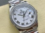 8+ Factory Counterweight Rolex Day-Date 128349RBR-0025 36mm Diamond Bezel Full White Gold Roman Numerals White Dial - Image 2