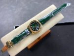 8+ Factory Counterweight Rolex Day-Date 36mm 128238-0069 Yellow Gold Crocodile Leather Strap Diamond Mope&Baguette Diamond Green Ombré Dial - Image 4