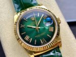 8+ Factory Counterweight Rolex Day-Date 36mm 128238-0118 Yellow Gold Crocodile Leather Strap Roman Numerals Green Ombré Dial - Image 2