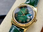8+ Factory Counterweight Rolex Day-Date 36mm 128238-0118 Yellow Gold Crocodile Leather Strap Roman Numerals Green Ombré Dial - Image 3