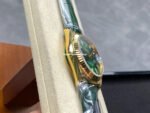 8+ Factory Counterweight Rolex Day-Date 36mm 128238-0130 Yellow Gold Crocodile Leather Strap Baguette Diamond Green Dial - Image 5