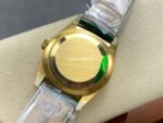 8+ Factory Counterweight Rolex Day-Date 36mm 128238-0130 Yellow Gold Crocodile Leather Strap Baguette Diamond Green Dial - Image 7