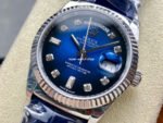 8+ Factory Counterweight Rolex Day-Date 36mm 128239-0023 White Gold Crocodile Leather Strap Diamond Mope&Baguette Diamond Blue Ombré Dial - Image 3