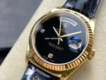 8+ Factory Counterweight Rolex Day-Date 36mm 18238 Yellow Gold Crocodile Leather Strap Diamond Mope Black Dial - Image 3