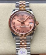 8+ Factory Rolex counterweight Datejust 278271-0006 31mm Half Rose Gold Roman Numerals Pink Red Dial Jubilee