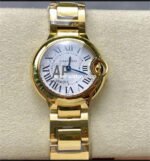 AF Factory Cartier Ballon Bleu W69001Z2 28mm Full Gold Roman Numerals Silver Dial