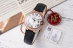 AF Factory Cartier Ballon Bleu WJBB0033 33mm Diamond Bezel Rose Gold Leather Strap Roman Numerals Silver Dial