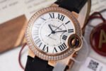 AF Factory Cartier Ballon Bleu WJBB0033 33mm Diamond Bezel Rose Gold Leather Strap Roman Numerals Silver Dial - Image 3
