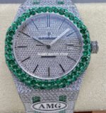 AMG Factory Audemars Piguet Royal Oak Selfwinding 15400 41mm Green Diamond Bezel Full Green White Diamond Steel Diamond Dial