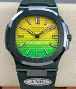 AMG Factory Customer Made Patek Philippe Nautilus PP5711 40mm Ceramics Dark Green Rubber Strap Yellow Green Dial