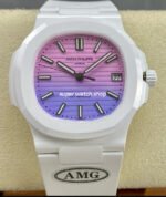 AMG Factory Customer Made Patek Philippe Nautilus PP5711 40mm Ceramics White Rubber Strap Pink Blue Dial