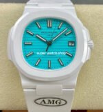 AMG Factory Customer Made Patek Philippe Nautilus PP5711 40mm Ceramics White Rubber Strap Sky Blue Dial