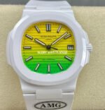 AMG Factory Customer Made Patek Philippe Nautilus PP5711 40mm Ceramics White Rubber Strap Yellow Green Dial