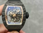 BBR Factory Richard Mille 43mm RM055 Black Carbon Fiber Black Rubber Strap Rose Gold Skeletonized Dial
