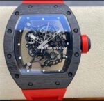 BBR Factory Richard Mille 43mm RM055 Black Carbon Fiber Red Rubber Strap Black Skeletonized Dial