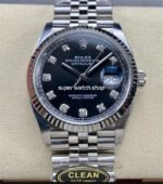Clean Factory Rolex Datejust 126234-0027 36mm Full 904L Diamond Mop Black Dial Jubilee