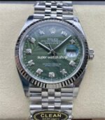 Clean Factory Rolex Datejust 126234-0055 36mm Full 904L Diamond Olive Green Palm Motif Dial Jubilee