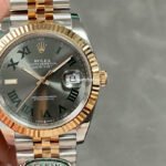 Clean Factory Rolex Datejust 126331-0016 41mm Half Rose Roman Numerals Wimbledon Grey Dial Jubilee
