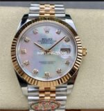 Clean Factory Rolex Datejust 126331 41mm Half Rose Gold Diamond Mother Of Pearl Dial Jubilee
