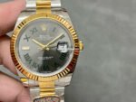 Clean Factory Rolex Datejust 126333-0019 41mm Half Gold Roman Numerals Wimbledon Grey Dial