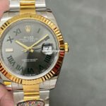 Clean Factory Rolex Datejust 126333-0019 41mm Half Gold Roman Numerals Wimbledon Grey Dial