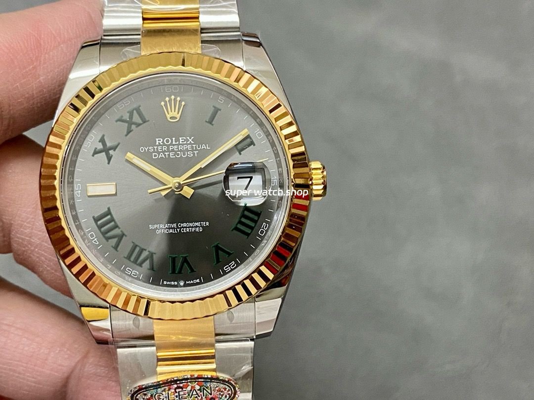Clean-Factory-Rolex-Datejust-126333-0019-41MM-Half-Gold-Roman-Numerals-Wimbledon-8.jpg Clean Factory Rolex Datejust 126333-0019 41mm Half Gold Roman Numerals Wimbledon Grey Dial - Image 1