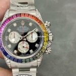 Clean Factory Rolex Daytona 116599RBOW 40mm Rainbow Gems Bezel Full White Gold Diamond Mop Black Dial
