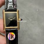 DR Factory Cartier Tank Louis Cartier WGTA0091 25.5mm Rose Gold Black Leather Strap Black Dial