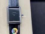 DR Factory Cartier Tank Louis Cartier WSTA0071 22mm Steel Black Leather Strap Black Dial