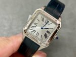 F1 Factory Cartier Santos Dumont WSSA0023 27.5mm Steel Leather Strap Roman Numerals Silver Dial - Image 3
