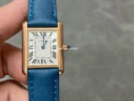 F1 Factory Cartier Tank Louis Cartier WGTA0010 22mm Rose Gold Blue Leather Strap Roman Numerals Silver Dial