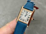 F1 Factory Cartier Tank Louis Cartier WGTA0010 22mm Rose Gold Blue Leather Strap Roman Numerals Silver Dial - Image 3