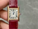 F1 Factory Cartier Tank Louis Cartier WGTA0010 22mm Rose Gold Leather Strap Roman Numerals Silver Dial