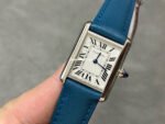 F1 Factory Cartier Tank Louis Cartier WSTA0042 22mm Steel Blue Leather Strap Roman Numerals Silver Dial - Image 3